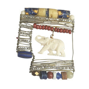 Vtg SJC Faux Ivory African Elephant Beaded Pin Brooch